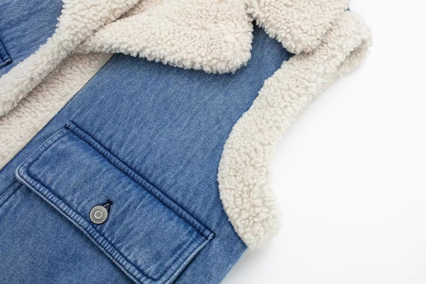 Дамски елек с каракул FW 2026-Дамски дънков елек с каракул 24'-Thedresscode