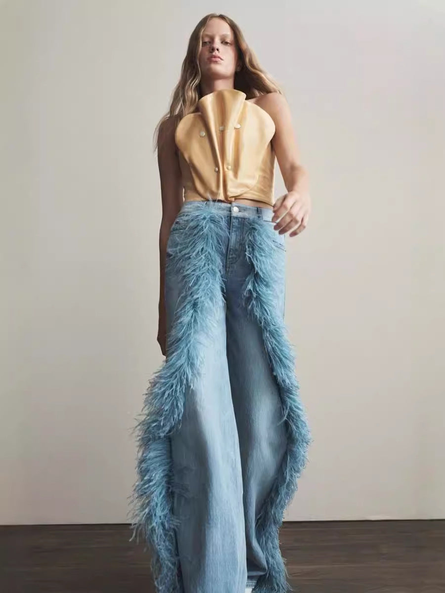 Дамски дънки Feathers SS25-https://detail.1688.com/offer/834026735283.html?spm=a262uh.11734178.favorite-offers-offer-list-offer4.2.74b52ef6PmZ95L-Thedresscode
