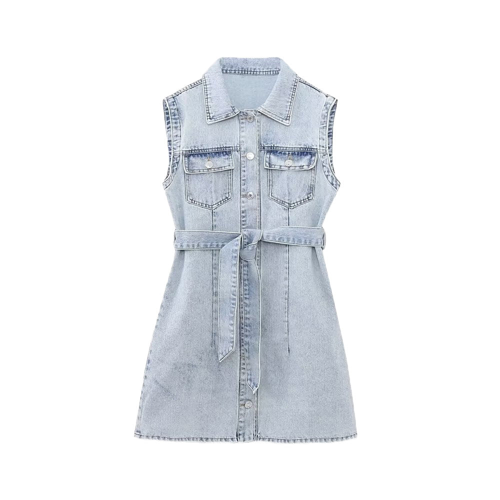 Дамска дънкова рокля с колан Denim Belty SS24-Dresses-Thedresscode