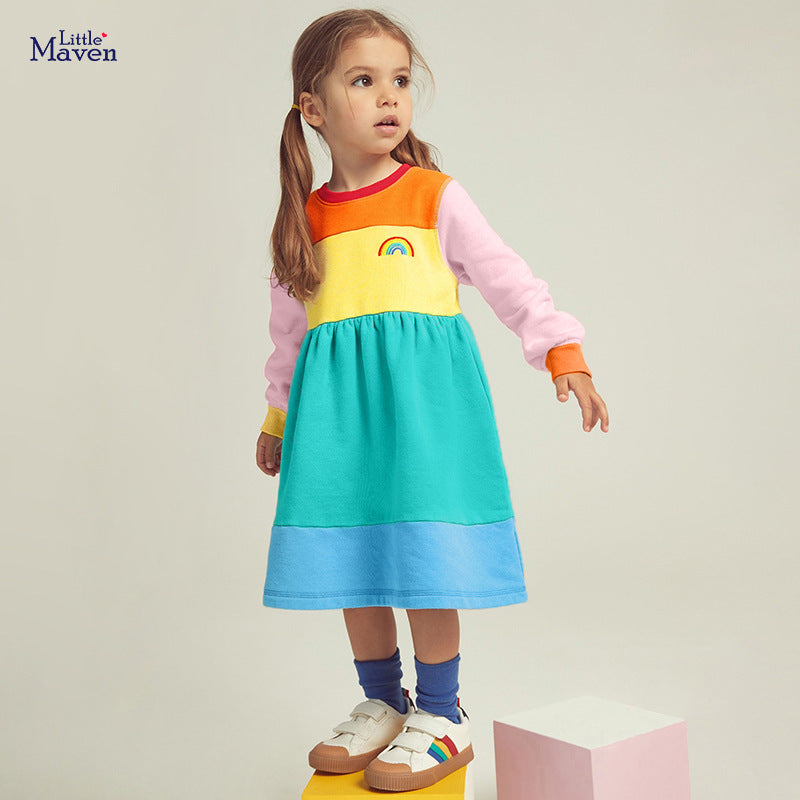 Детска рокля с бродерия Rainbow ** SALE 24 **-Детска дънкова рокля с бродерия The Unicorn&Rainbow-Thedresscode