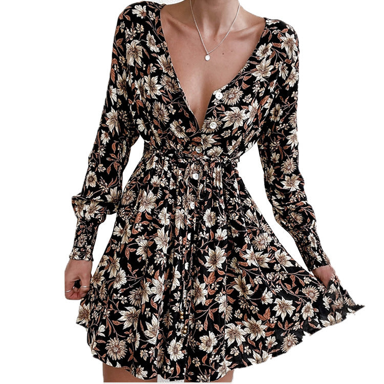Дамска рокля floral print V-neck- **SALE**-Дамска рокля floral print V-neck-Thedresscode