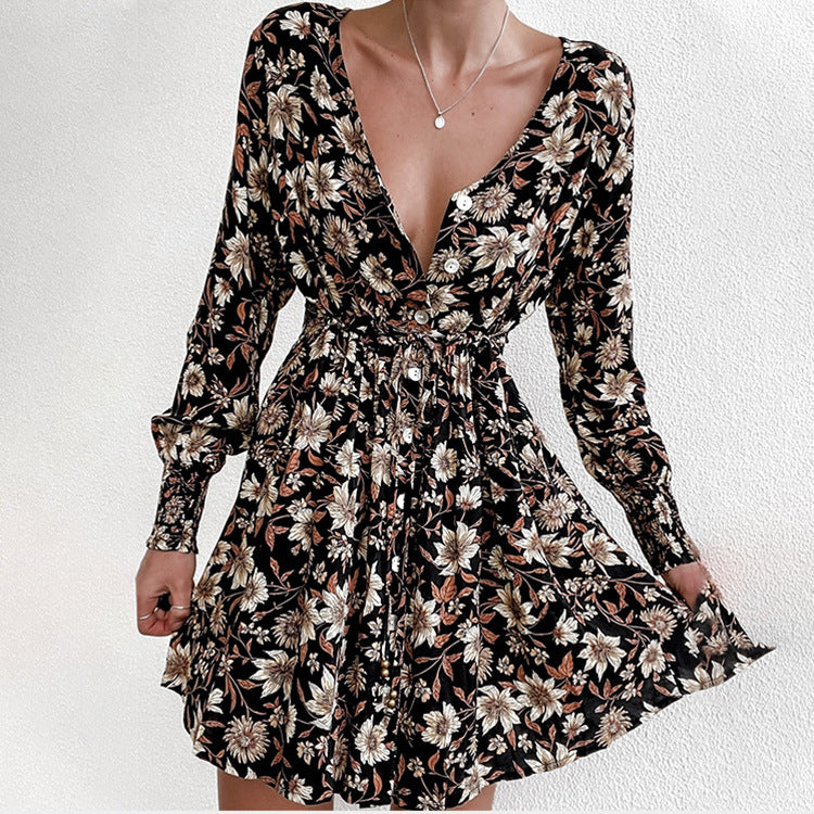 Дамска рокля floral print V-neck- **SALE**-Дамска рокля floral print V-neck-Thedresscode