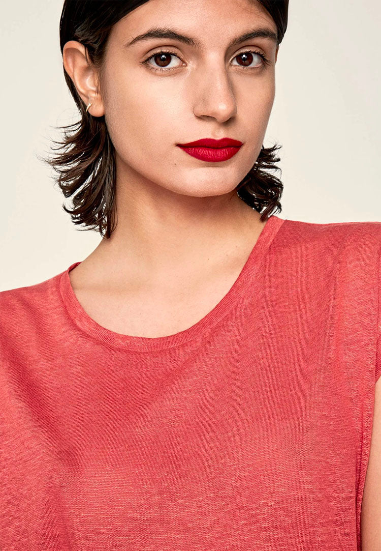Дамски топ от лен - West watermelon red-Дамски топ от лен - Pepe Jeans-Thedresscode