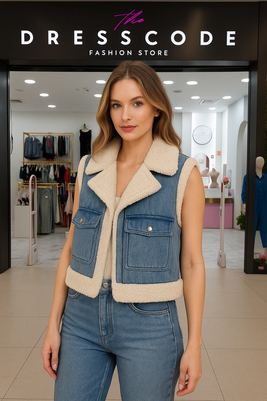 Дамски дънков елек с каракул 24'-Дамски дънков елек с каракул 24'-Thedresscode
