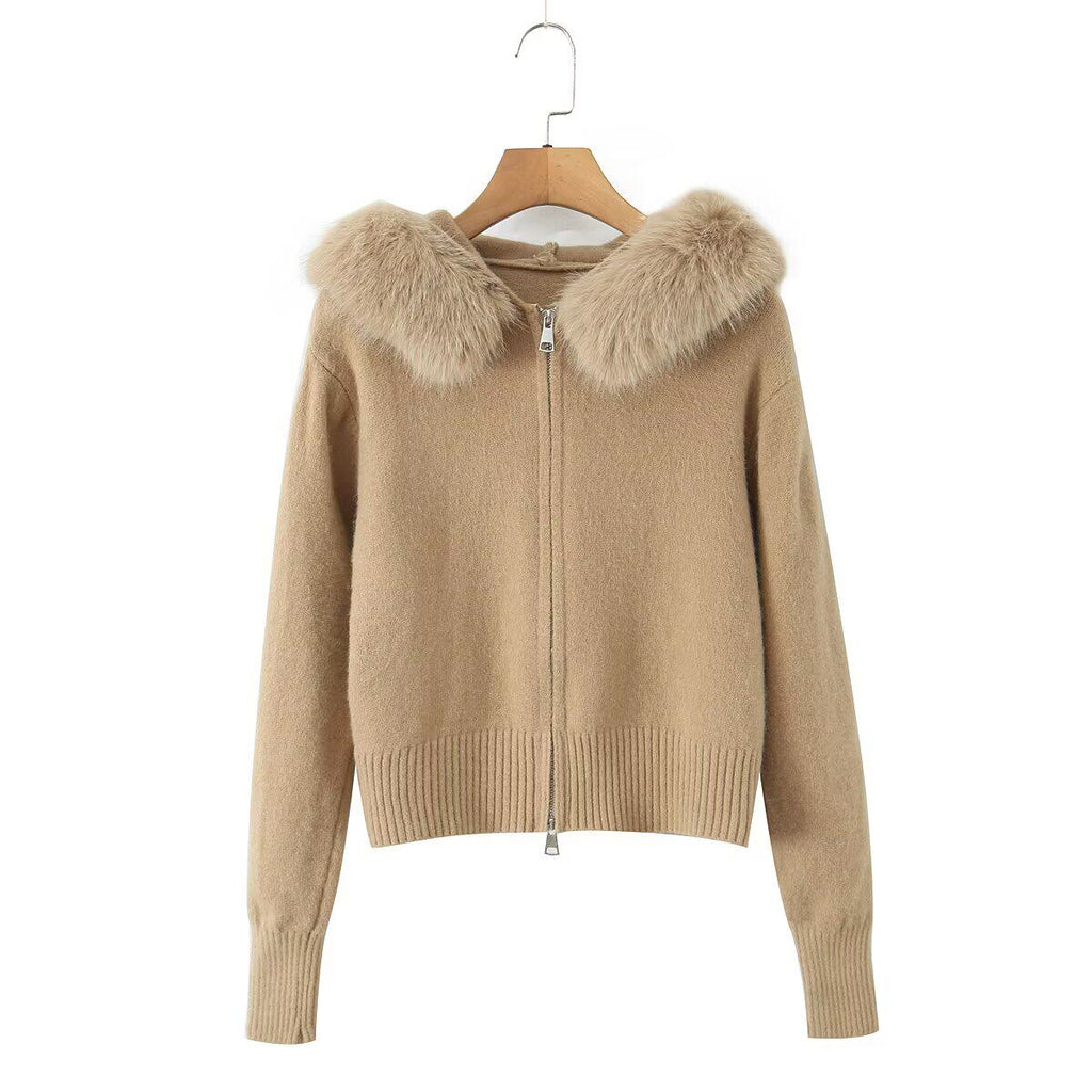 Дамска жилетка Beige Fur Collar SS27