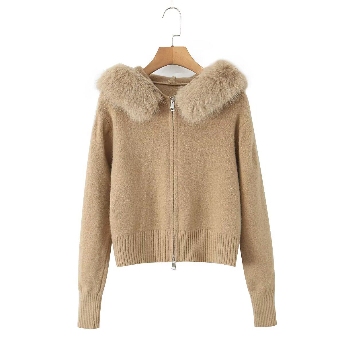 Дамска жилетка Beige Fur Collar SS27