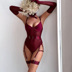 Дамско бельо тип боди с жартиери Burgundy Muse SS26