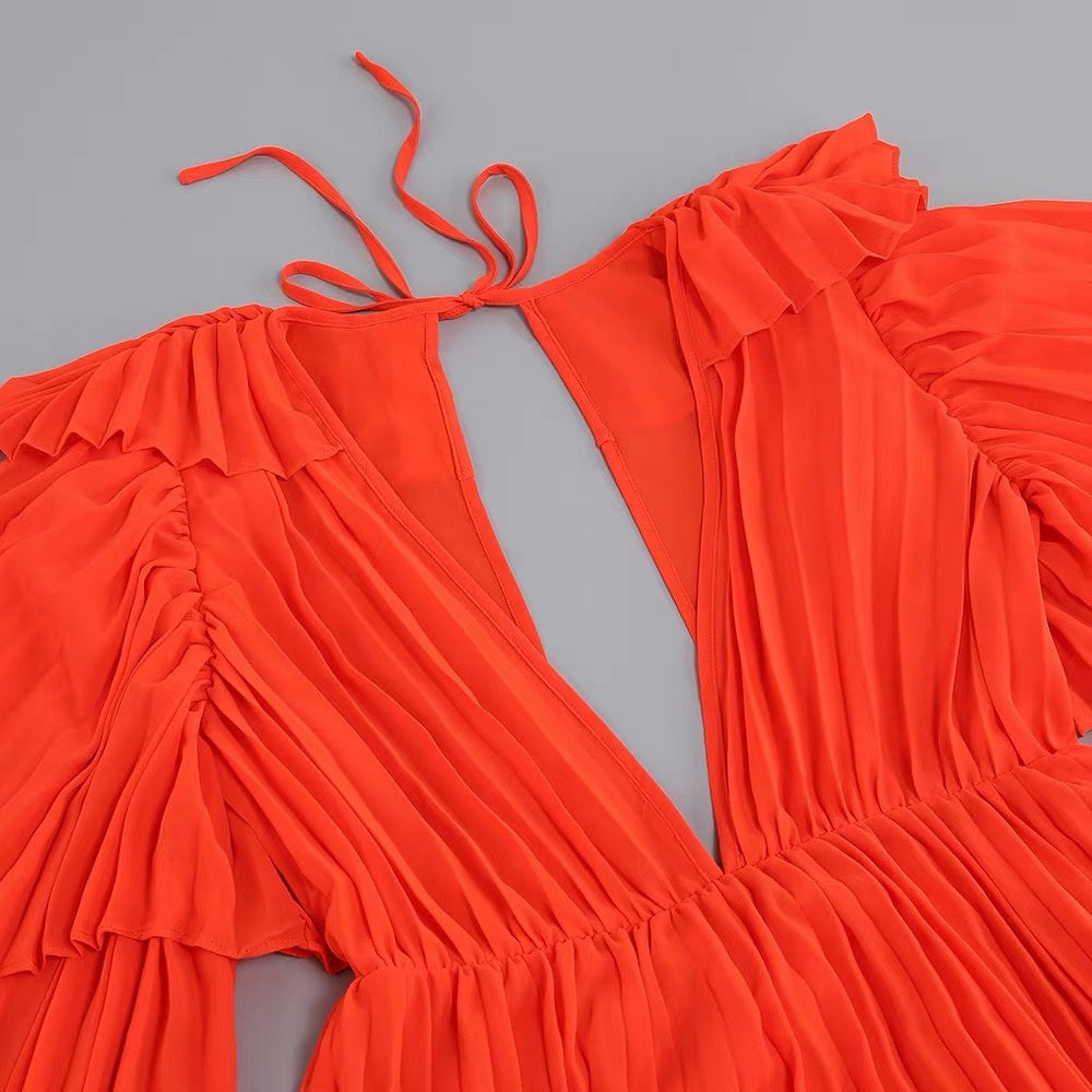 Дамска плисирина рокля Orange Mood 24'-Дамска плисирина рокля Orange Mood 24'-Thedresscode