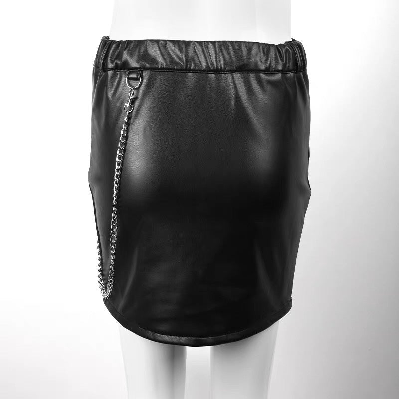 Дамска кожена пола с синджир Rock 24'-Дамска кожена пола с синджир Rock 24'-Thedresscode
