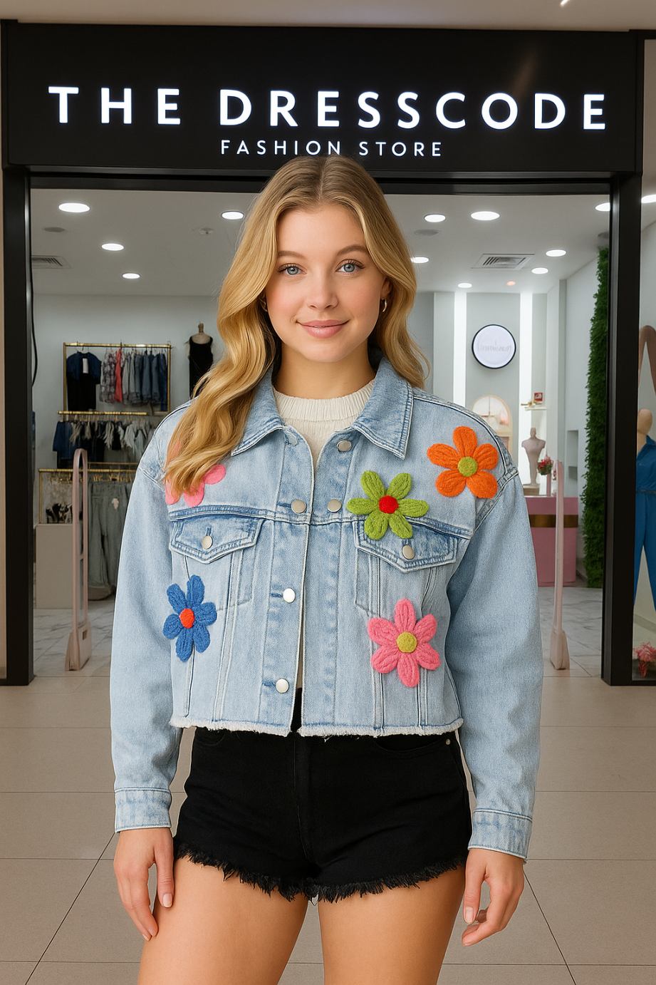 Дамско дънково яке Colored Flowers SS25-Thedresscode