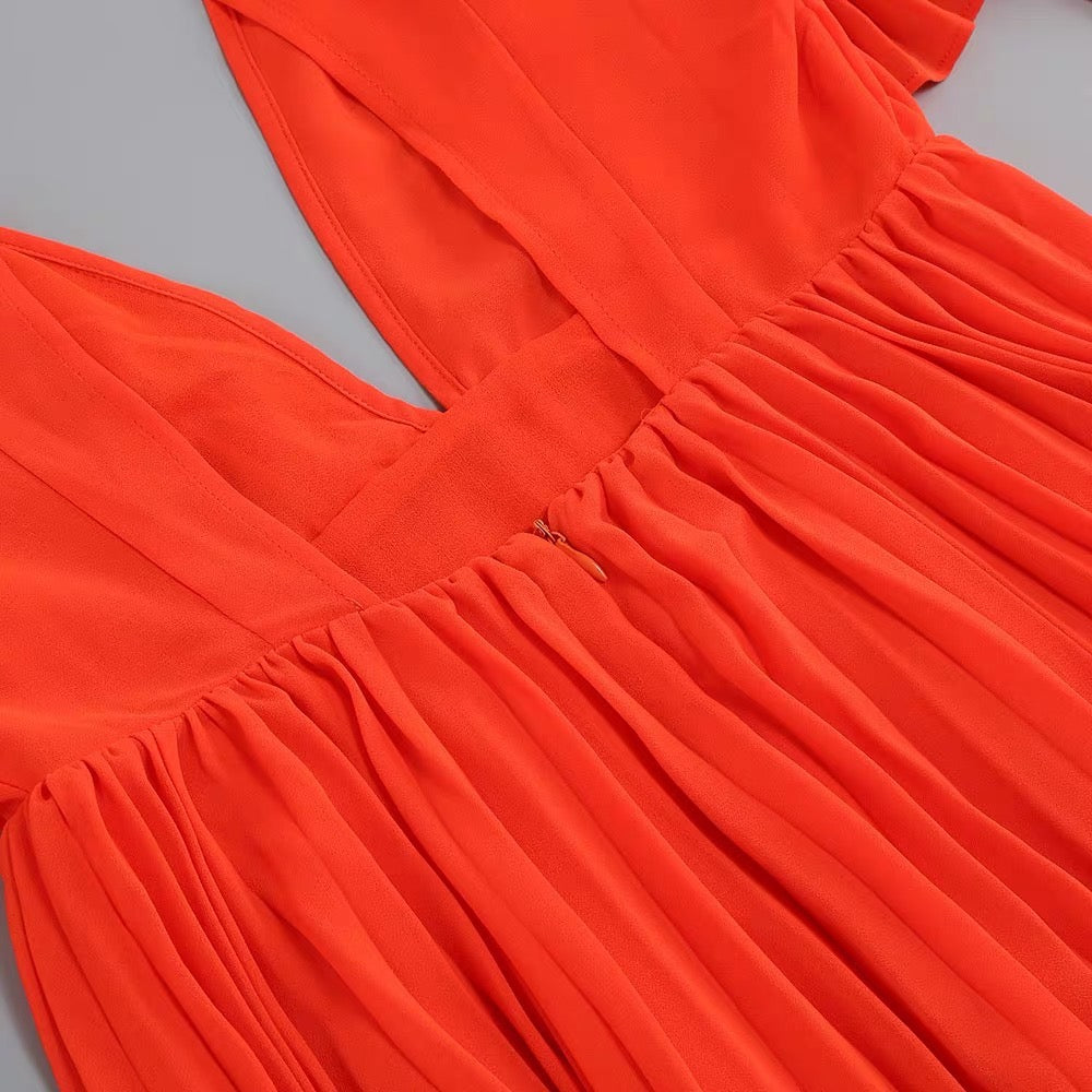 Дамска плисирина рокля Orange Mood 24'-Дамска плисирина рокля Orange Mood 24'-Thedresscode