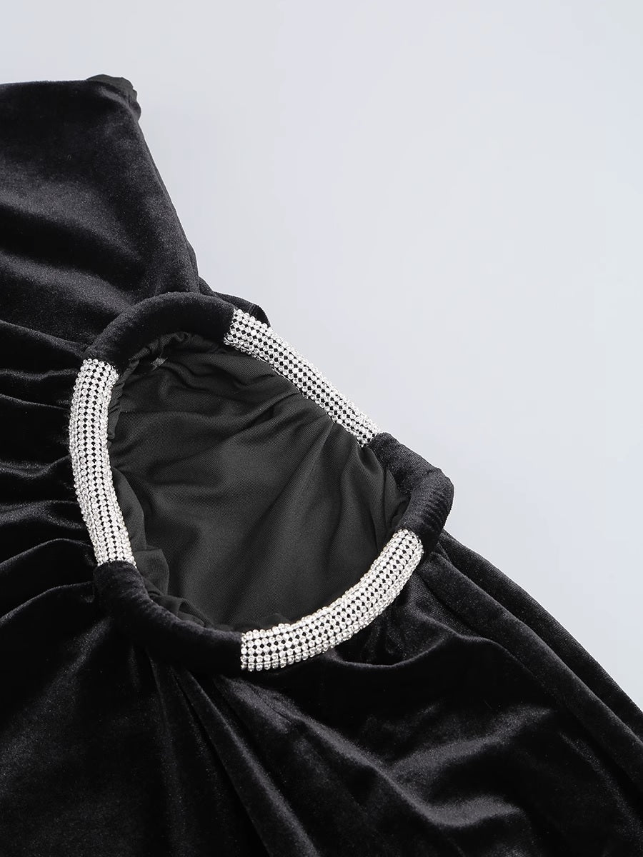 Официална бална дамска рокля Black Crystal 24'-Дамска дълга кадифена рокля Black Crystal 24'-Thedresscode