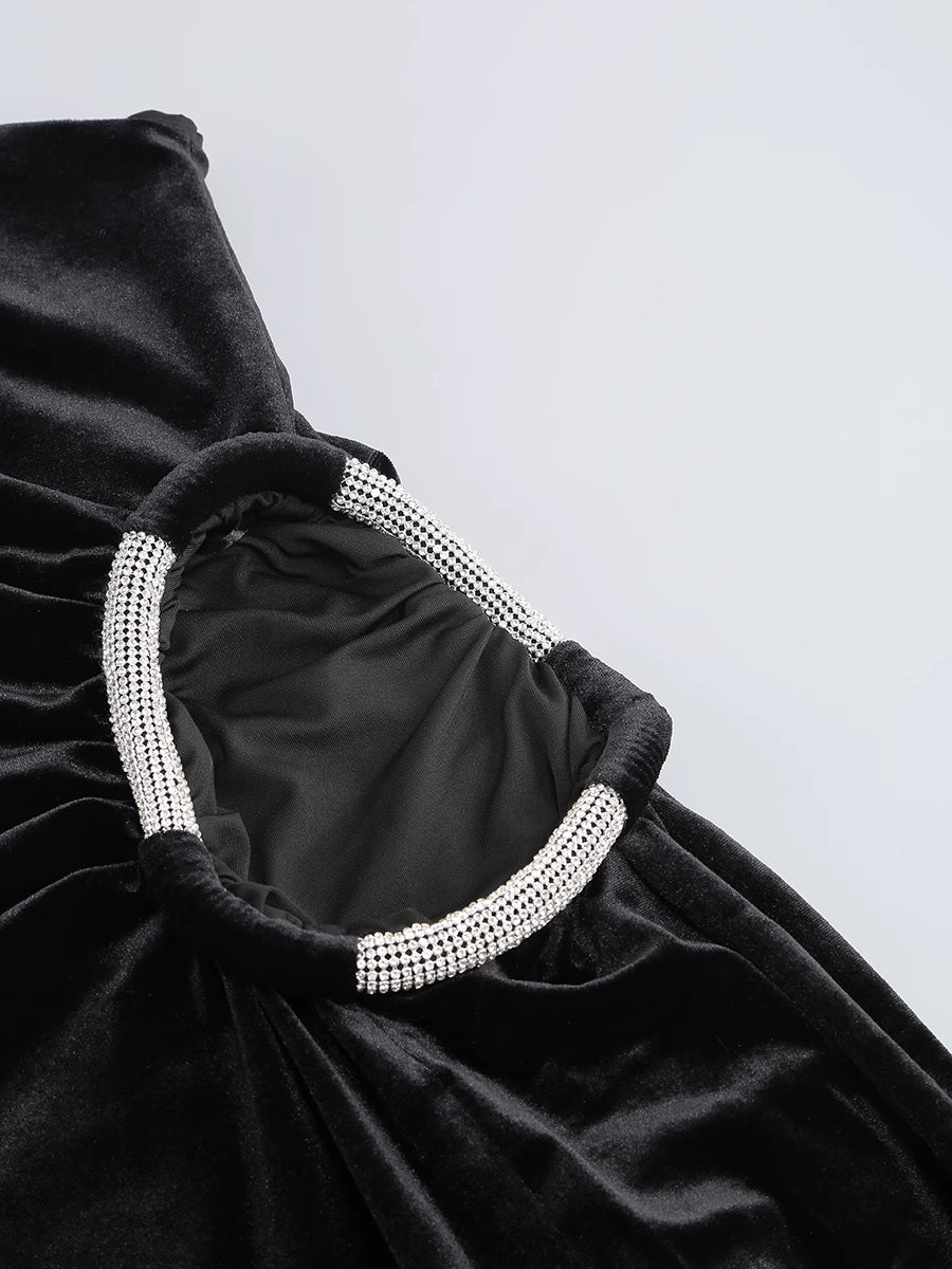 Дамска рокля Black Crystal FW 2026-Дамска дълга кадифена рокля Black Crystal 24'-Thedresscode
