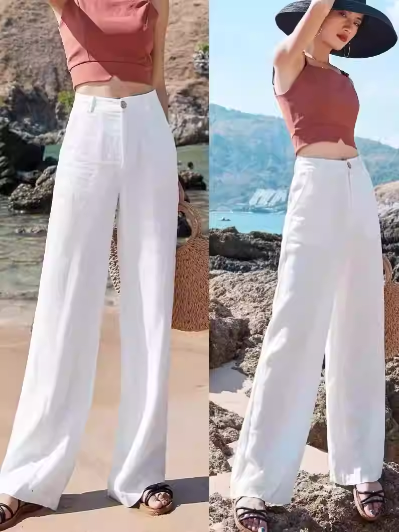 Дамски ленен панталон White Horizon **SALE 25**-Thedresscode