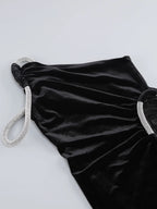 Дамска рокля Black Crystal FW 2026-Дамска дълга кадифена рокля Black Crystal 24'-Thedresscode