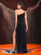 Дамска рокля Black Crystal FW 2026-Дамска дълга кадифена рокля Black Crystal 24'-Thedresscode
