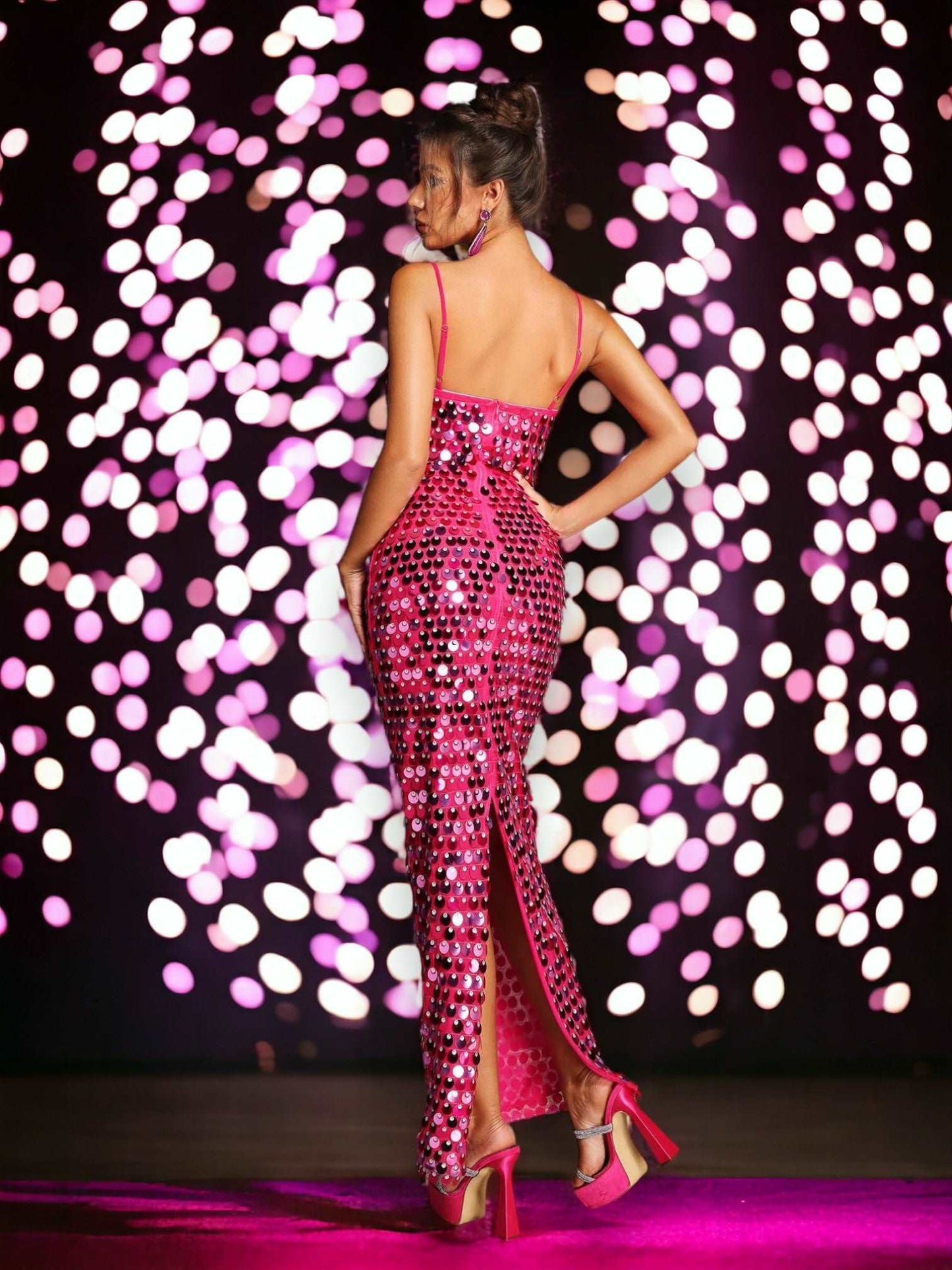 Дамска миди рокля Pink Sequin 24'-Дамска миди рокля Pink Sequin 24'-Thedresscode