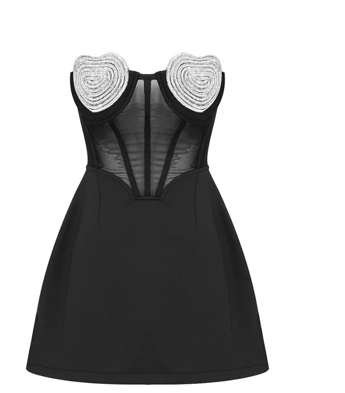 Бандажна дамска рокля White Crystal Heart 24'-Бандажна дамска рокля White Crystal Heart 24'-Thedresscode