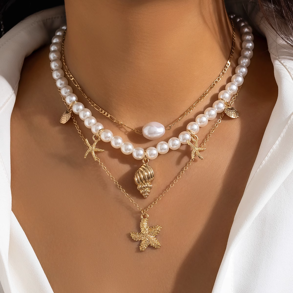 Дамско колие от 3 части Pearls & Starfish SS25-Thedresscode