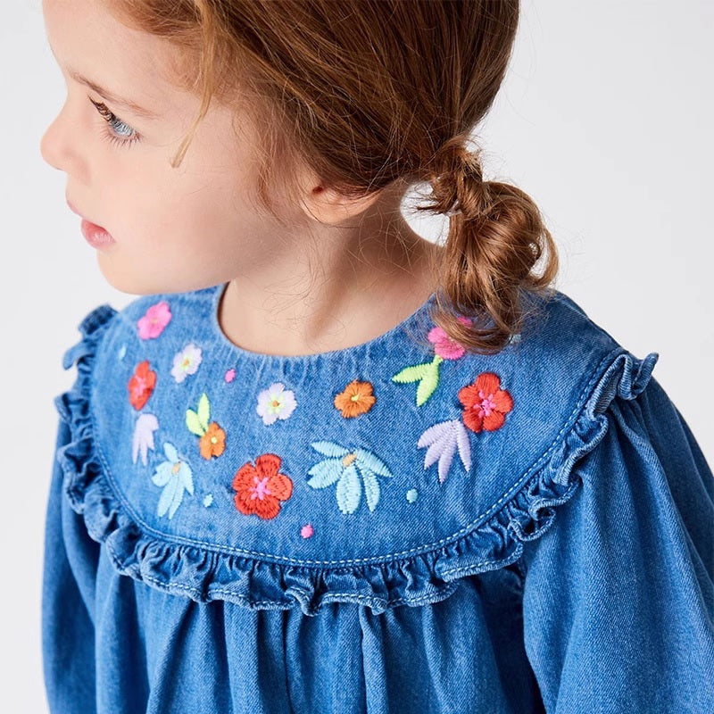 Детска рокля Denim Flowers SS24'-Детска рокля Denim Flowers SS24'-Thedresscode