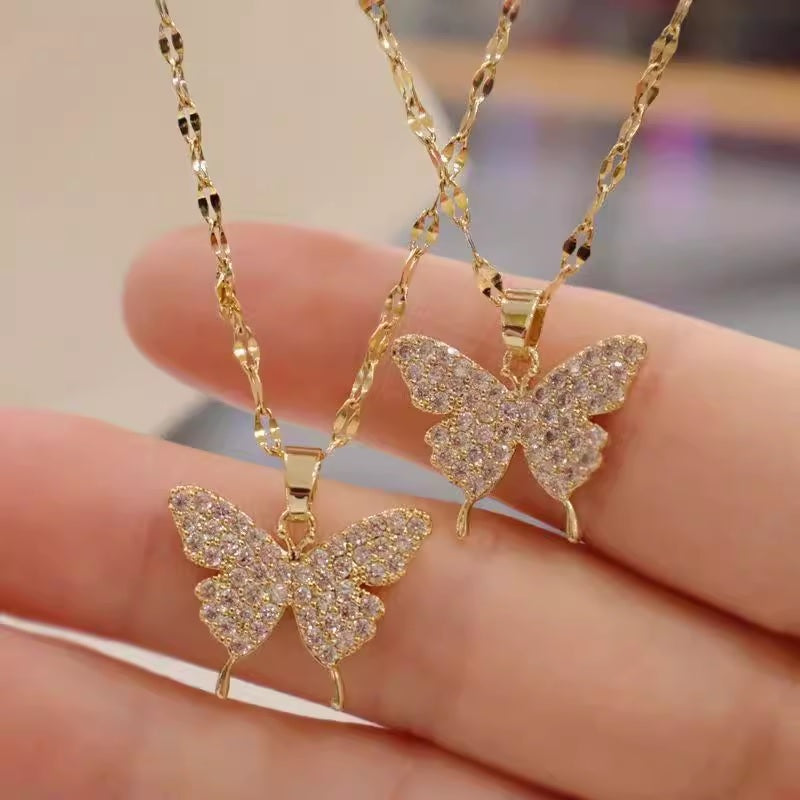 Дамско колие Gold Crystals Butterfly 24'-Дамско колие Gold Crystals Butterfly 24'-Thedresscode