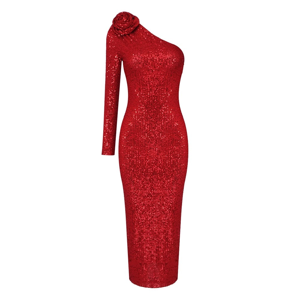 Официална бална дамска пайетена рокля Red Flower 24'-Дамска пайетена рокля Red Flower 24'-Thedresscode