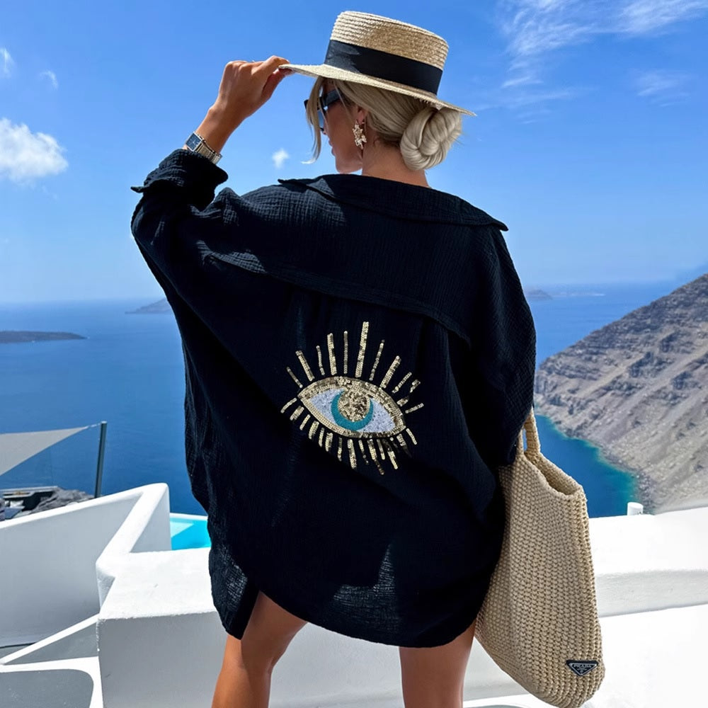 Дамска риза Blue Eye Sequins **SALE 25**-Clothing-Thedresscode