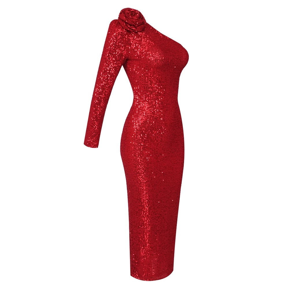 Официална бална дамска пайетена рокля Red Flower 24'-Дамска пайетена рокля Red Flower 24'-Thedresscode