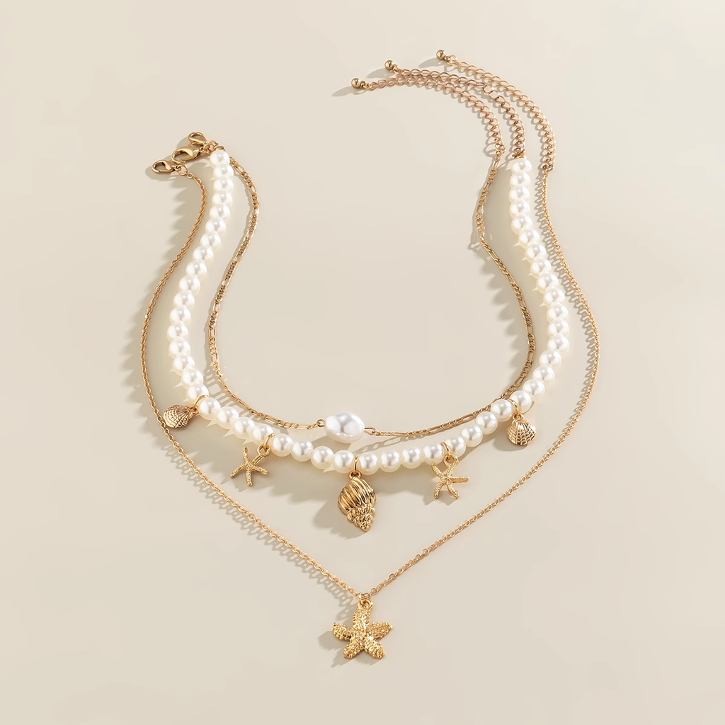 Дамско колие от 3 части Pearls & Starfish SS25-Thedresscode