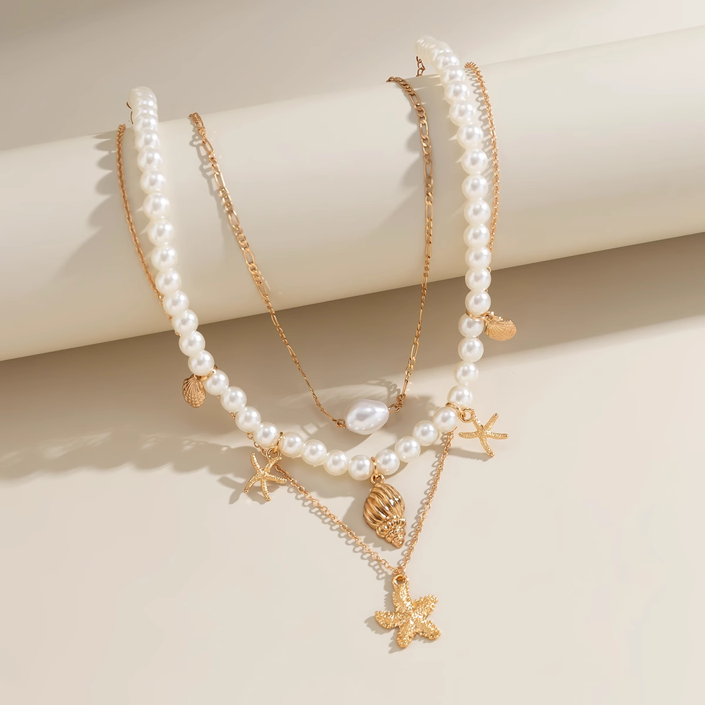 Дамско колие от 3 части Pearls & Starfish SS25-Thedresscode