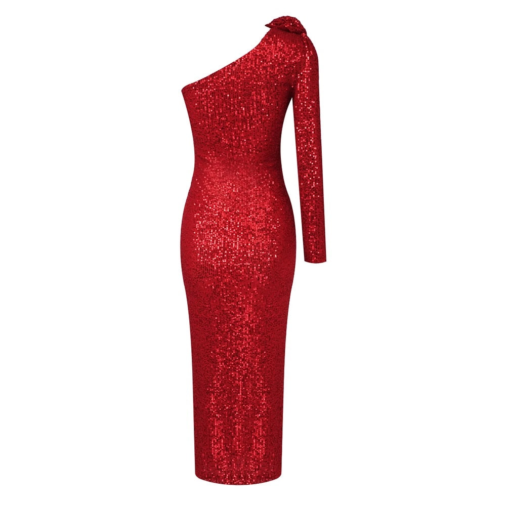 Официална бална дамска пайетена рокля Red Flower 24'-Дамска пайетена рокля Red Flower 24'-Thedresscode