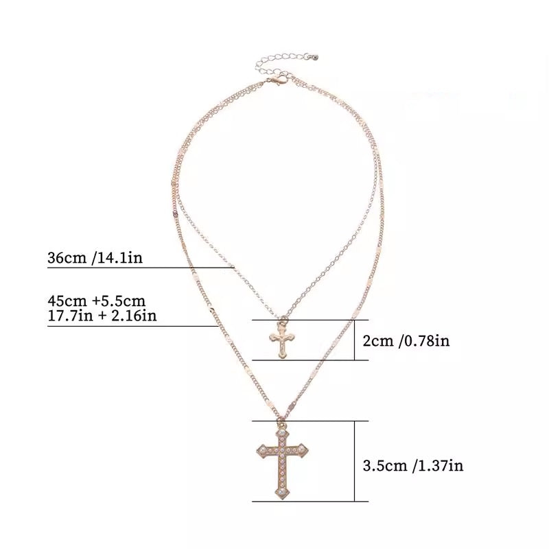 Дамско колие Double Golden Cross 24'-Дамско колие Double Golden Cross 24'-Thedresscode