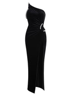 Дамска рокля Black Crystal FW 2026-Дамска дълга кадифена рокля Black Crystal 24'-Thedresscode