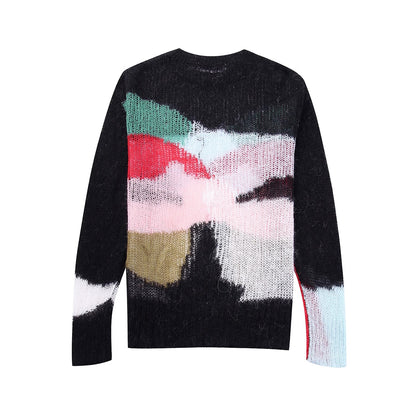 Плетен пуловер с цветен блок 23'-Плетен пуловер с цветен блок 23'-Thedresscode