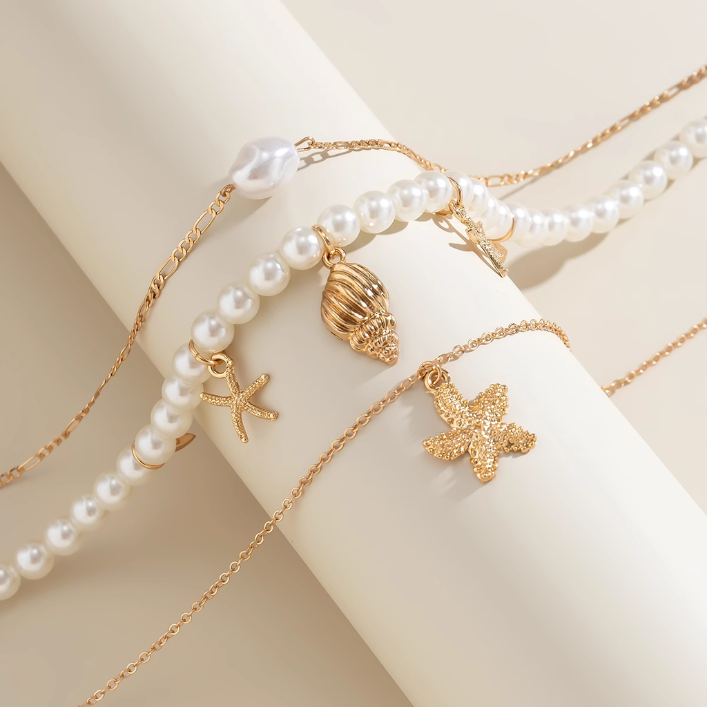 Дамско колие от 3 части Pearls & Starfish SS25-Thedresscode