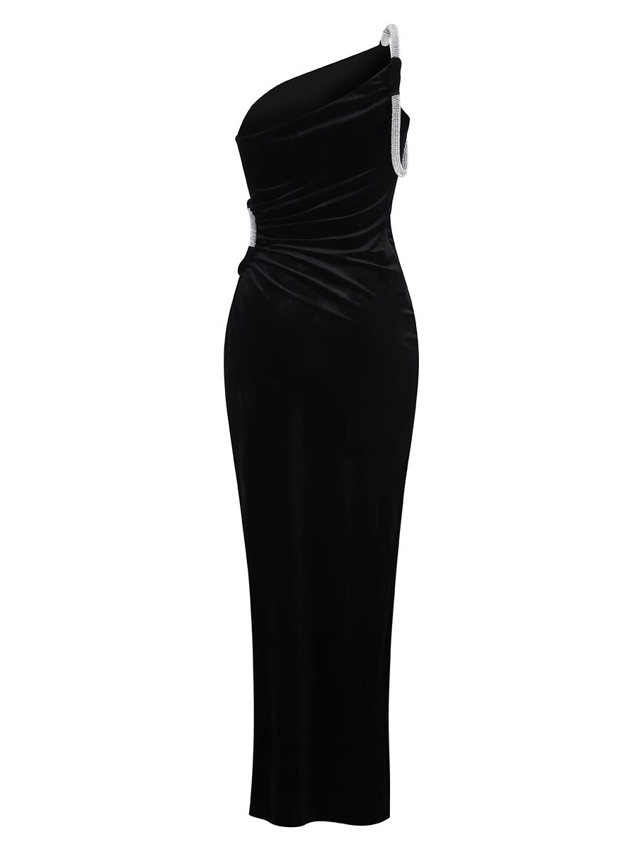 Официална бална дамска рокля Black Crystal 24'-Дамска дълга кадифена рокля Black Crystal 24'-Thedresscode