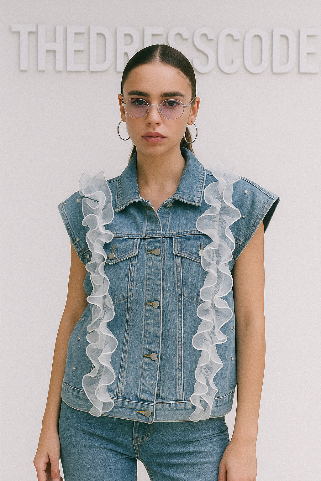 Дамски елек Denim Ruffle SS26 – Thedresscode