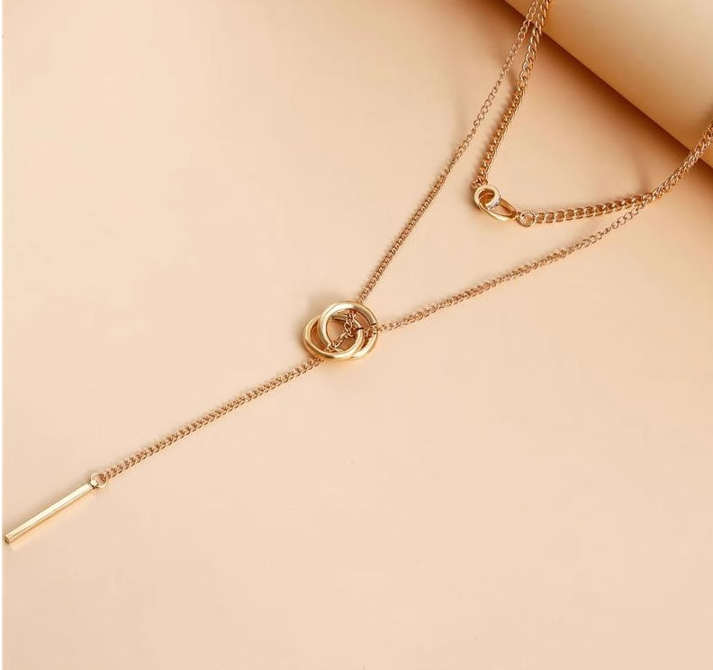 Дамско колие Gold Double Rings 24'-Дамско колие Gold Double Rings 24'-Thedresscode