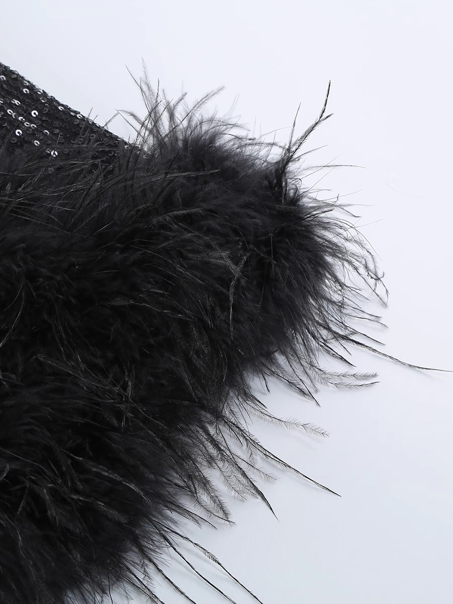 Мини рокля с пайети и пера Black Ivi 24'-Мини рокля с пайети и пера Black Ivi 24'-Thedresscode