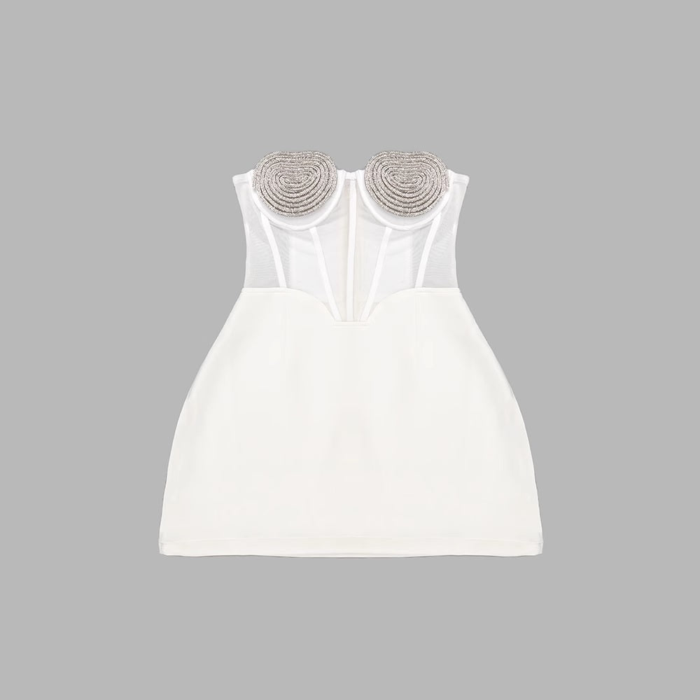 Бандажна дамска рокля White Crystal Heart 24'-Бандажна дамска рокля White Crystal Heart 24'-Thedresscode
