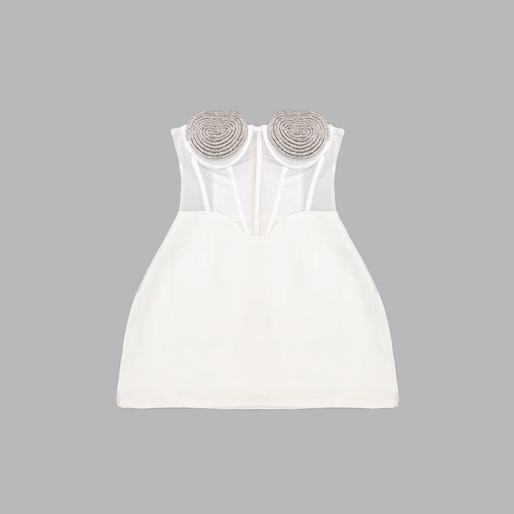 Бандажна дамска рокля White Crystal Heart 24'-Бандажна дамска рокля White Crystal Heart 24'-Thedresscode