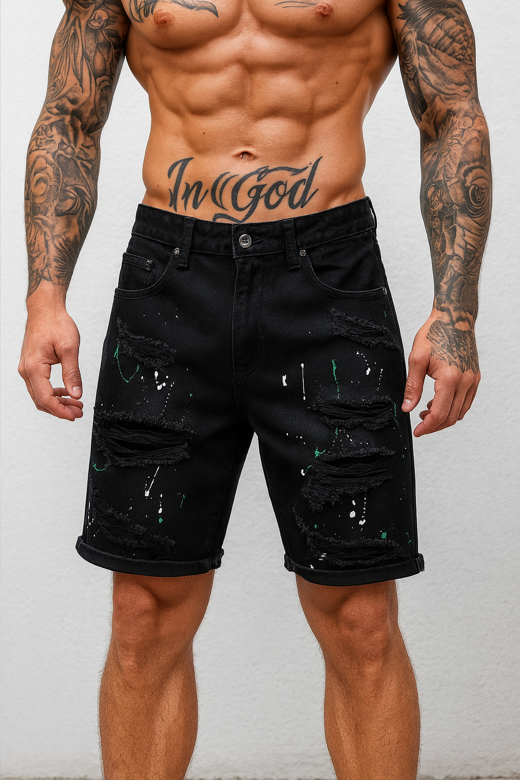 Мъжки къси дънки Splashes **SALE 25**-Thedresscode