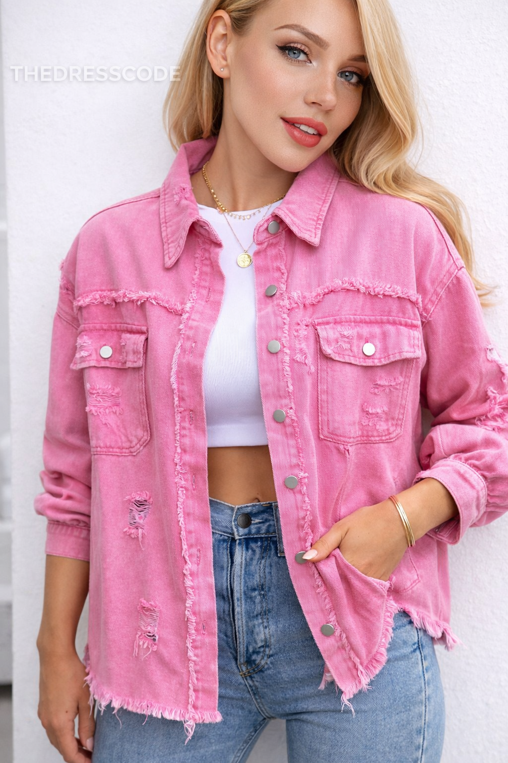 Women's denim shirt type jacket Abstract Colorful