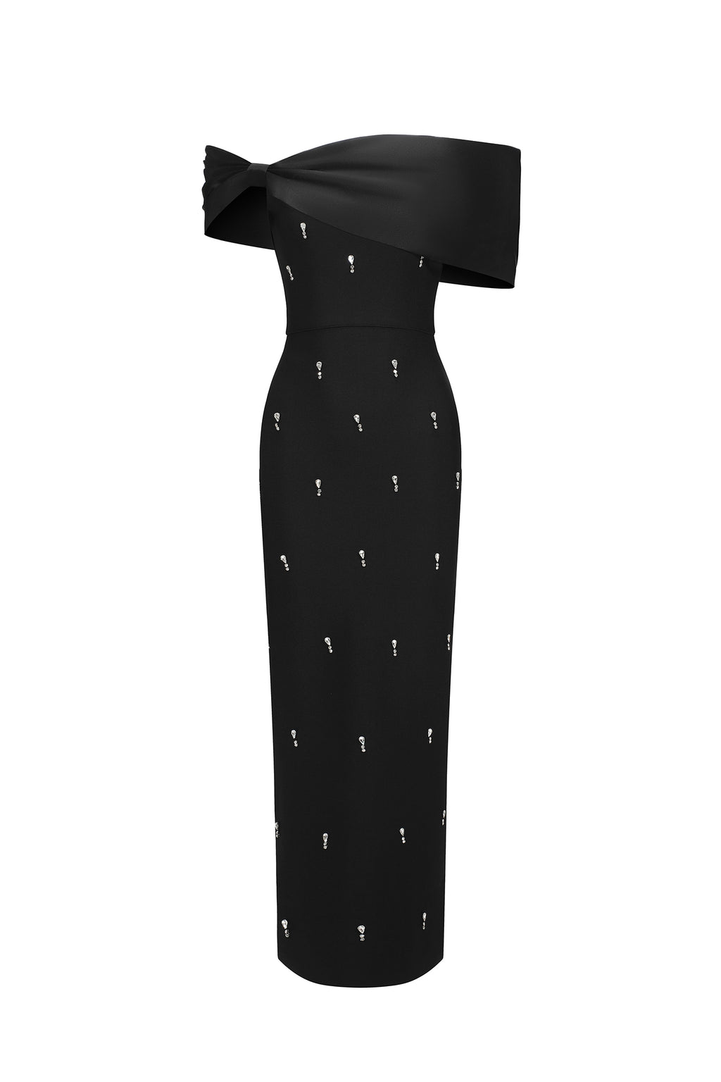 Дамска рокля Diamond Bow FW 2026-Дамска рокля с един ръкав и драпирани пайети 24'-Thedresscode