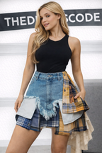 Дамска дънкова пола Patchwork Plaid SS26