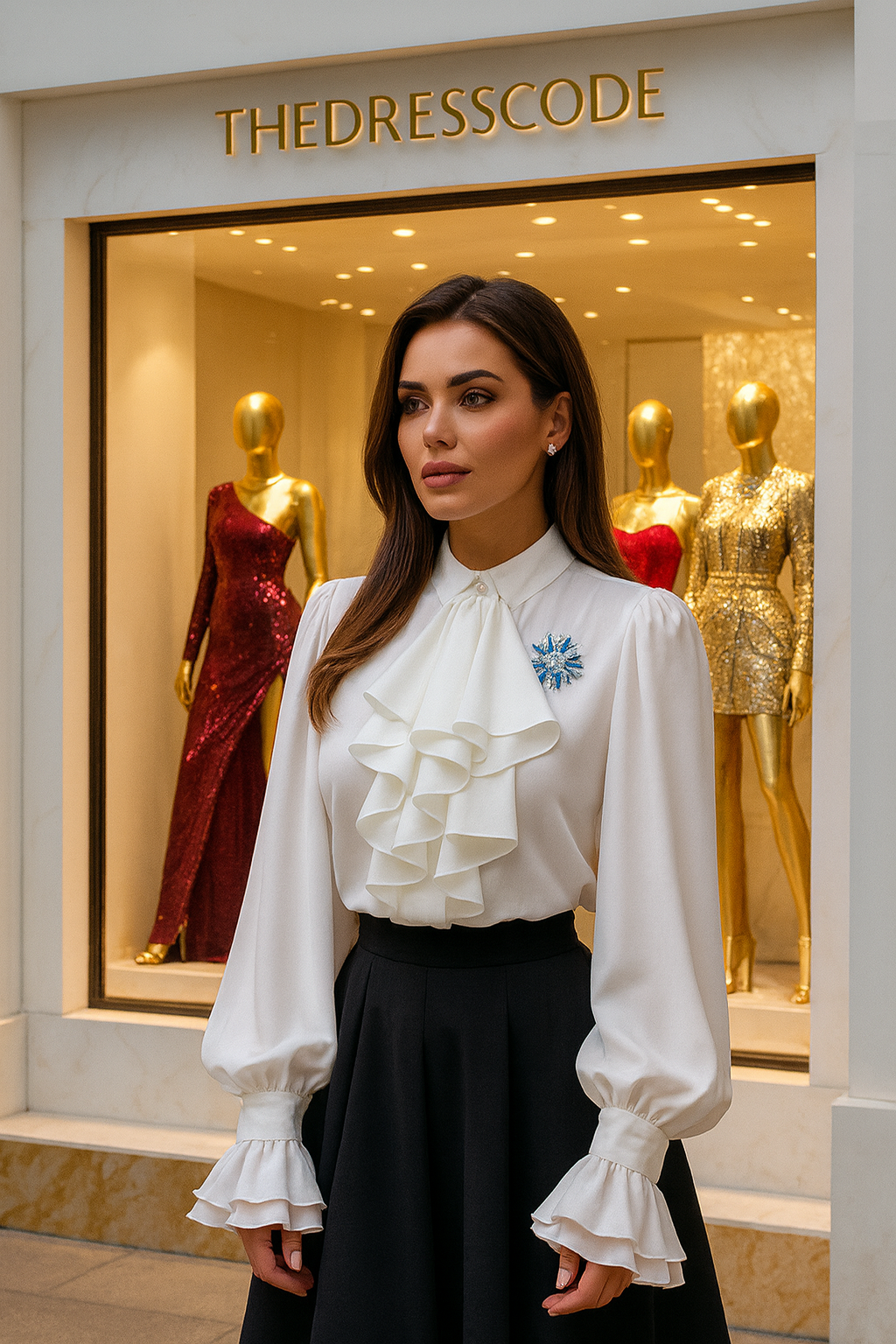 Дамска риза с брошка White Muse FW 2026-Thedresscode