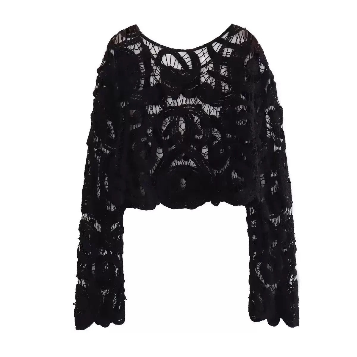 Дамски пуловер Crochet Black FW 2026-Thedresscode