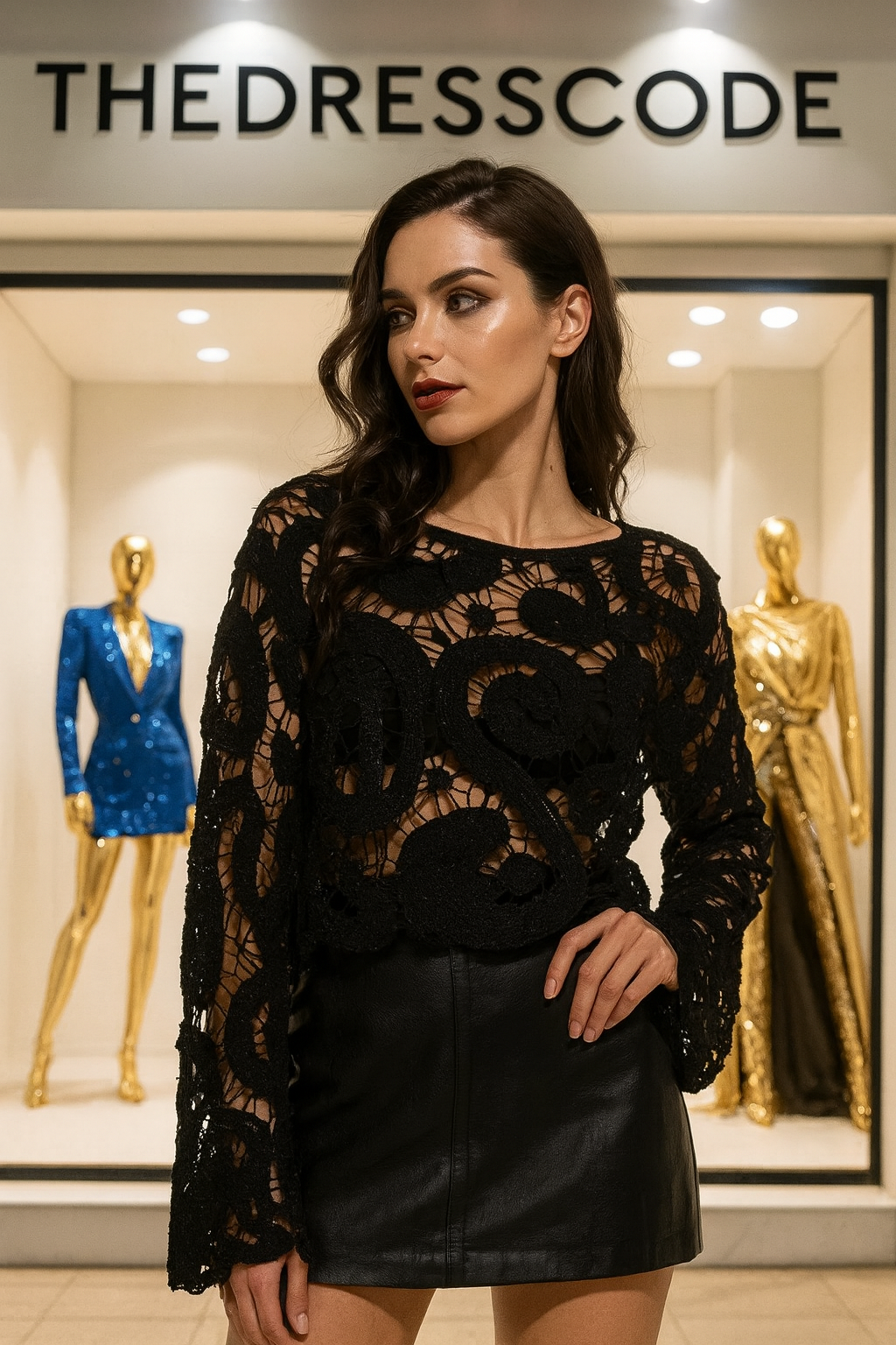 Дамски пуловер Crochet Black FW 2026-Thedresscode