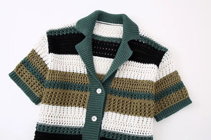 Дамски пуловер жилетка green stripe-дамски пуловер-Thedresscode