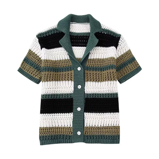 Дамски пуловер жилетка green stripe-дамски пуловер-Thedresscode